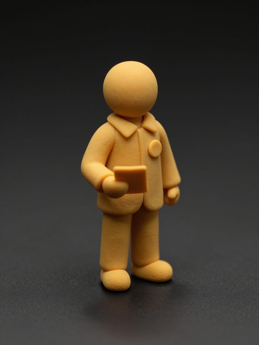 Clay pit clerk figurine holding an order slip